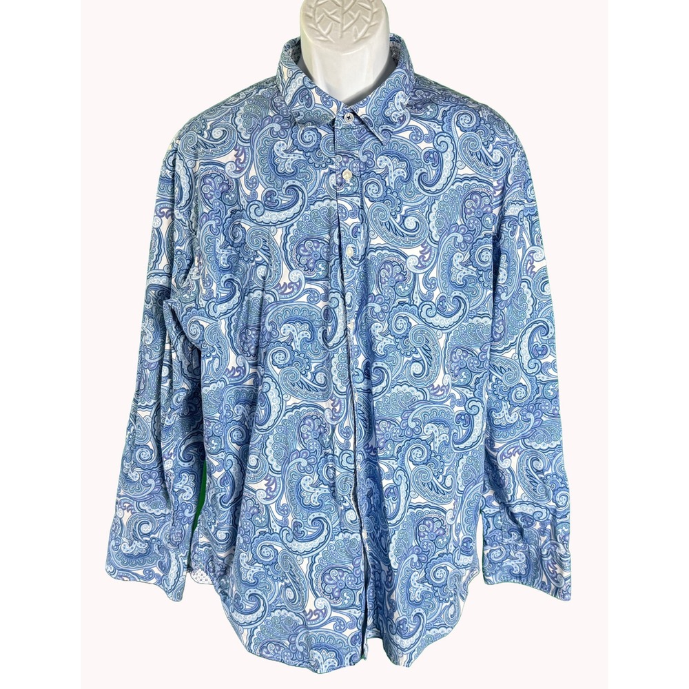 Society of Threads Button Down Shirt Mens XXL Blue Paisley Comfort Stretch Slim